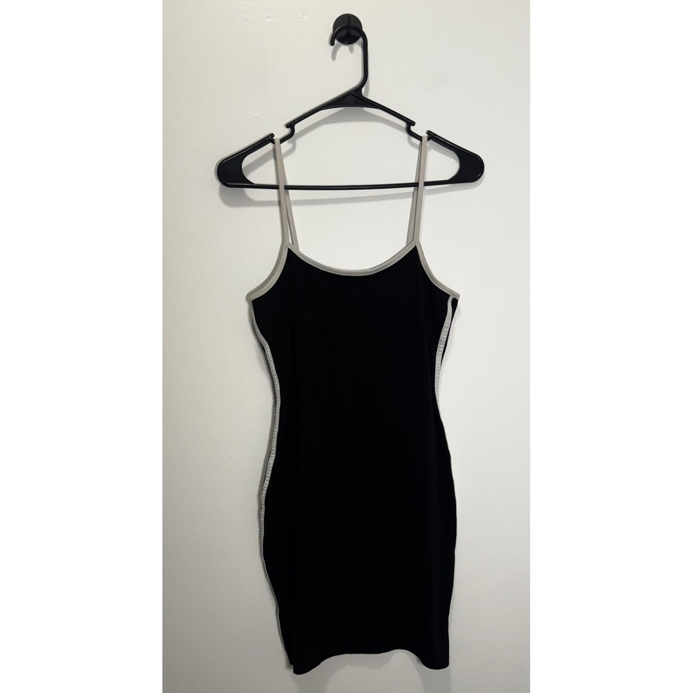 Shein Black Contrast Trim Cami Bodycon Mini Dress Medium Side Stripe Sporty